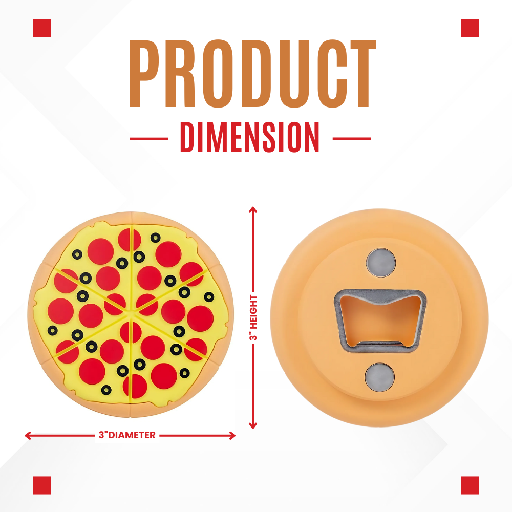 Size chart of pizza bottle opener – 3 inch novelty kitchen magnet with opener