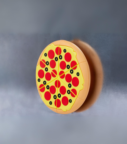 Pizza-shaped bottle opener used as a fridge magnet – decorative and functional